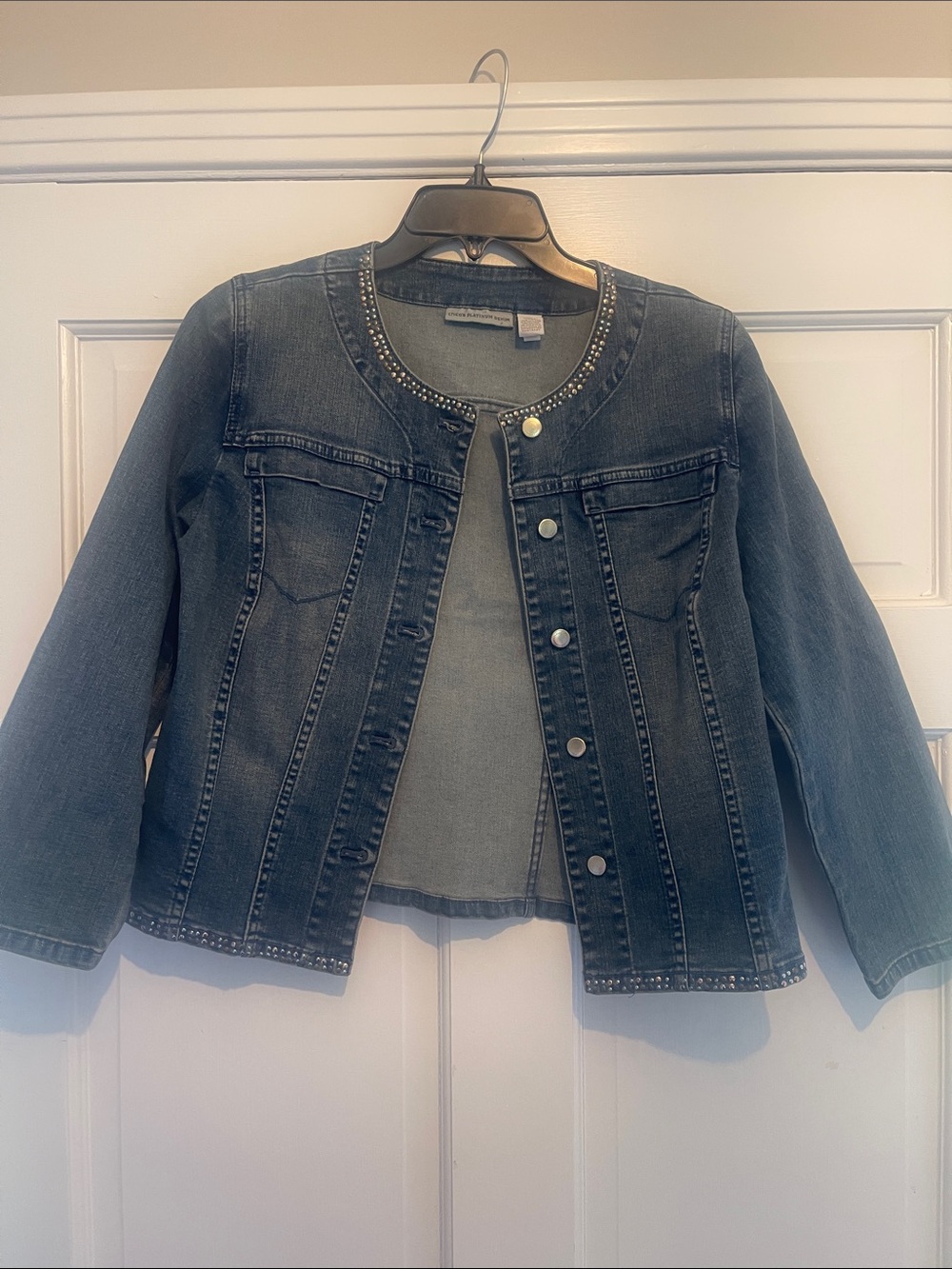 Chico's Dark Gray Denim Jacket with Stud Trim